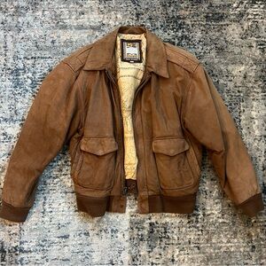 G-III Global Identity Vintage Brown Leather Bomber Jacket | Size M
